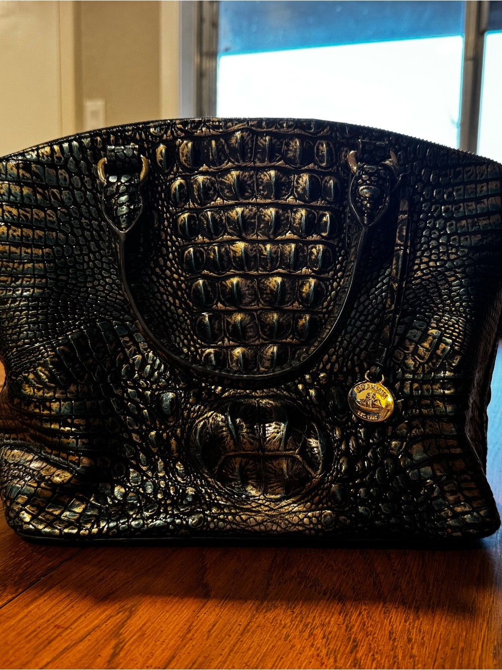 Brahmin Black Croc-Embossed Leather Tote